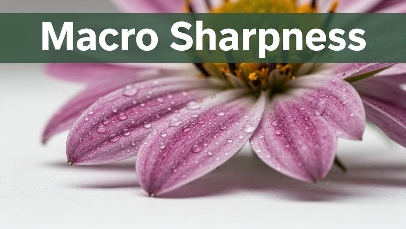 Macro close-up of a flower petal with tiny details sharp across surface, soft background blur, studio lighting on white table, highly detailed realistic style.